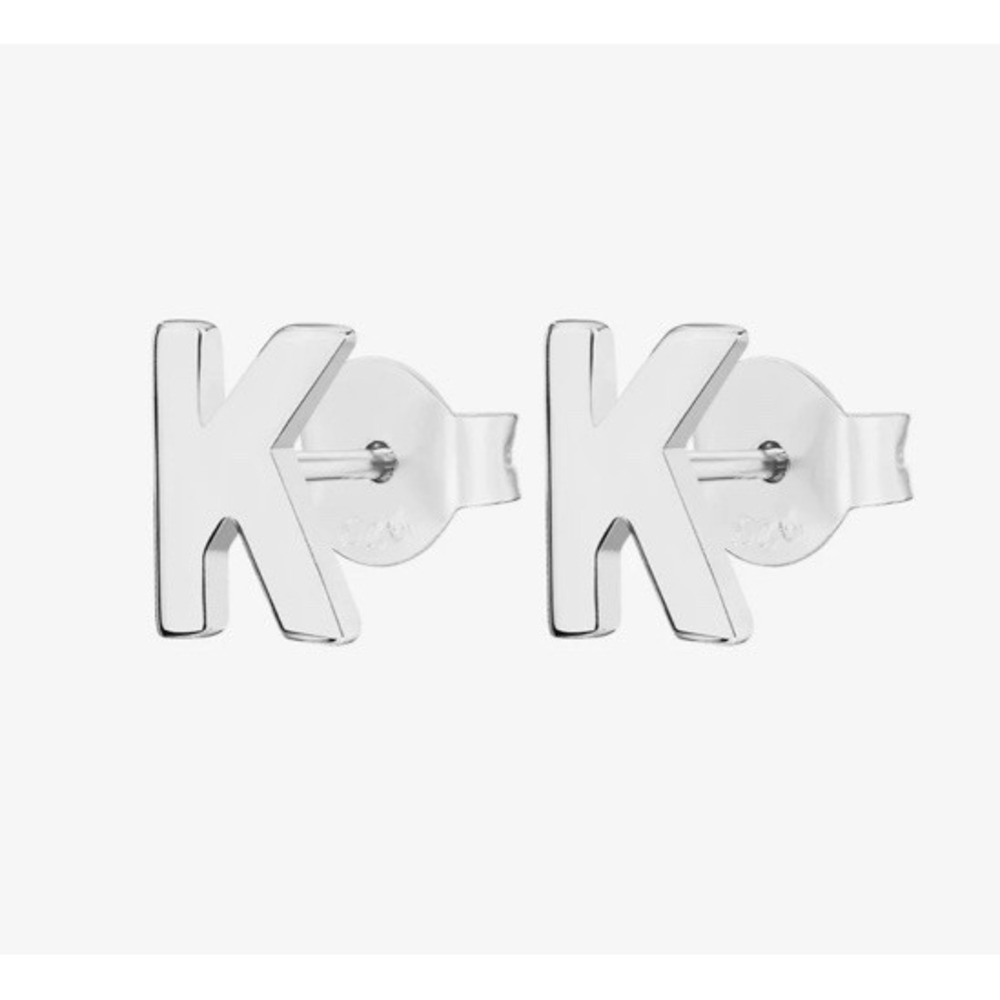 Initial Letter K  Earrings PAVOI 14K  White Gold Plated Sterling‎ Silver NIB